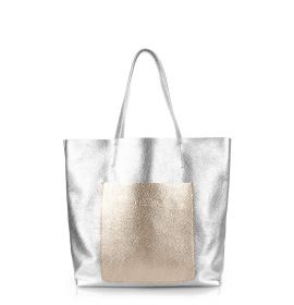 Кожаная женская сумка серебро POOLPARTY Mania