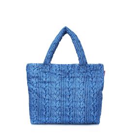 Дутая сумка синяя с вязкой